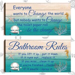 2 Pieces Funny Teal Bathroom Signs Beach Theme Bathroom Wall Decor Teal